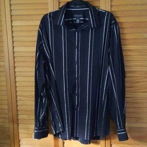 INC International Concepts Black and Grey Striped Long Sleeve Shirt Size XXL